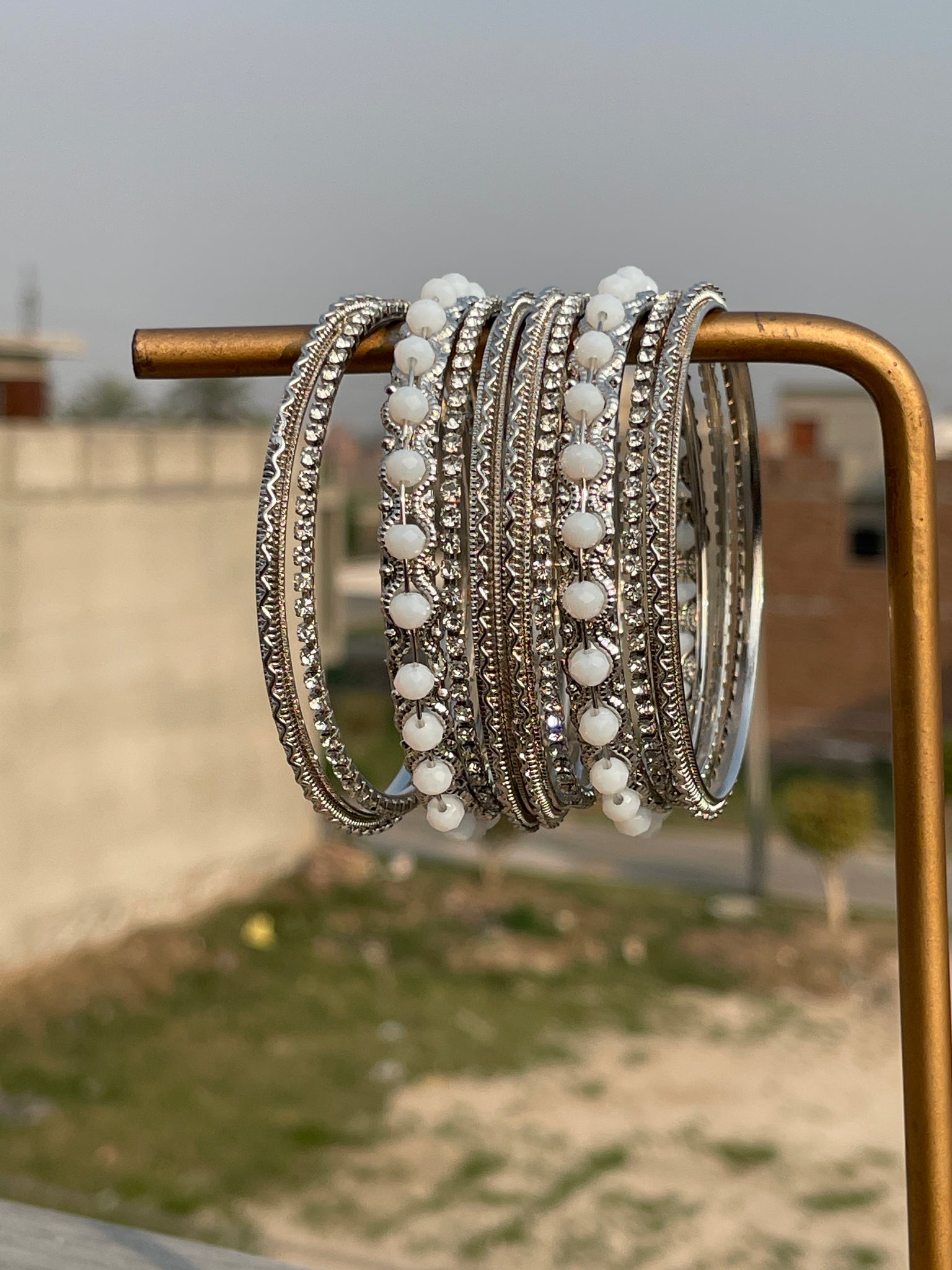 Metallic Pearls Bangles Silver2